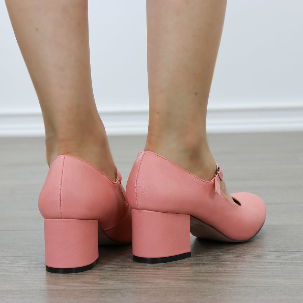 Block Heel Vintage Peach Rockabilly Style Pumps - Picture 5 of 7
